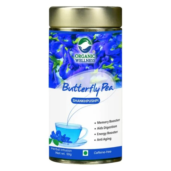 Organic Wellness 100% Natural Herbal Tea Butterfly Pea Flower Tea I Caffeine Free for Stress Relief I Memory Boosting Tea | Calming Tea, Brain Stimulant, Rich in Antioxidants (50 Gm)